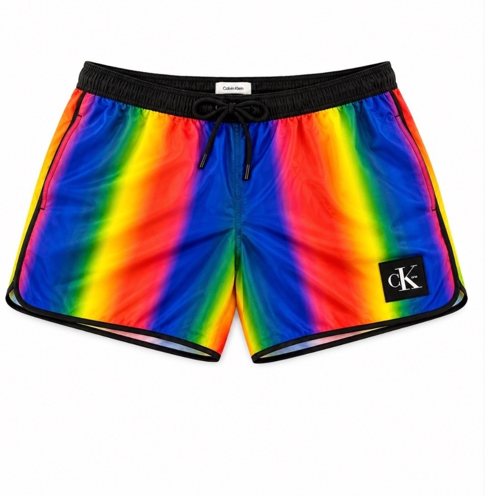 Calvin Klein Swim Trunks Mens Large Rainbow CK One Pride Ombre Board Shorts